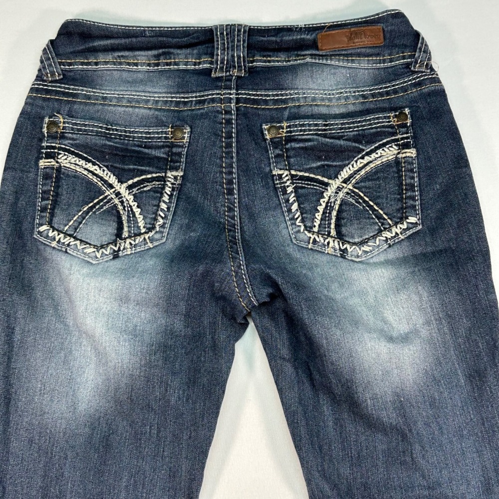 WallFlower Skinny Jeans Womens 3 Dark Wash Whiskered Thick Stitch Denim Low Rise - Picture 8 of 8